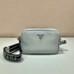 Replica Prada Leather bag with shoulder strap 1BH082 White